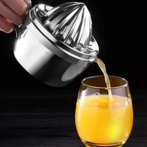 Vista 7 de Exprimidor manual de acero inoxidable Exprimidor de cítricos Exprimidor de limón naranja Herramienta de presión de mano con colador y recipiente