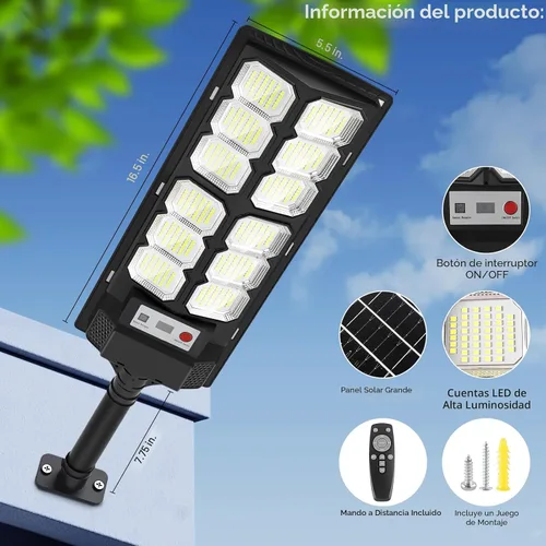 Vista 6 de 2 Pack Solar Street Lights Outdoor Waterproof 6500K 13000LM LED Solar Flood Lights Dusk to Dawn Parking Lot Light with Motion Sensor and Remote