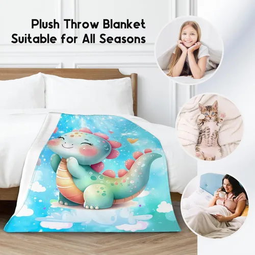 Vista 2 de Manta de Dinosaurio Regalos de Dinosaurio para Niñas, Manta Bonita para Niños, Manta de Forro Polar para Niños Pequeños Cómoda de Franela para Sofá