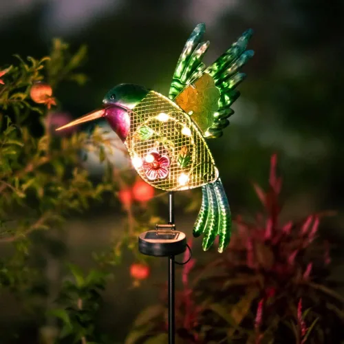Vista 5 de DREAMYSOUL Luces solares de jardín al aire libre, luces solares de colibrí para patio al aire libre, camino, regalos de colibrí para mujeres, mamá