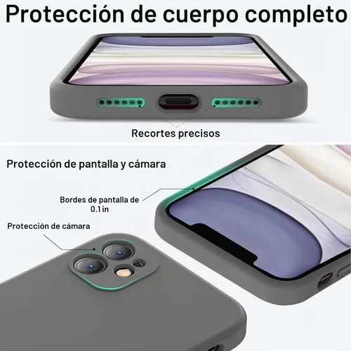Vista 4 de Vooii Funda compatible con iPhone 11, silicona líquida mejorada con bordes planos, protección de cámara, forro de microfibra antiarañazos suave Gris
