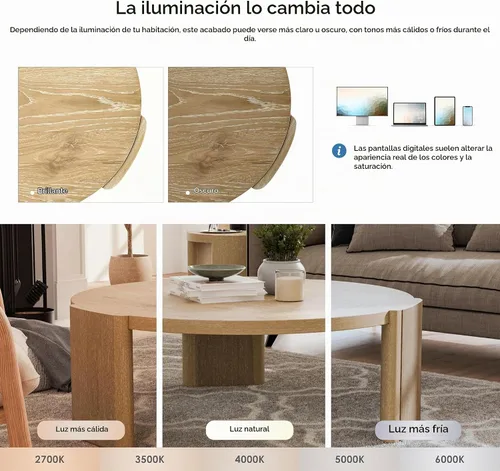 Vista 5 de Furniture of America Carys Mesa de Centro Redonda Moderna de Madera Maciza de 42 Pulgadas con Base de Plinto, Muebles de Sala de Estar para Espacios