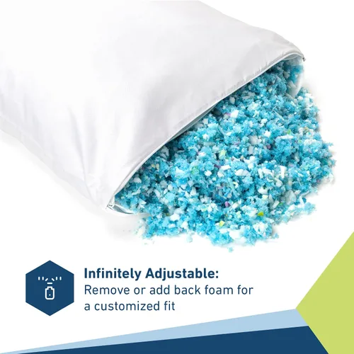 Vista 5 de MOLECULE Almohada ajustable de espuma viscoelástica de gel refrigerante, tamaño estándar, paquete de 2, color blanco