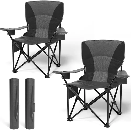 Vista 8 de Silla plegable resistente de capacidad de 500 libras, sillas de campamento de gran tamaño con soporte para tazas, bolsa enfriadora y bolsa