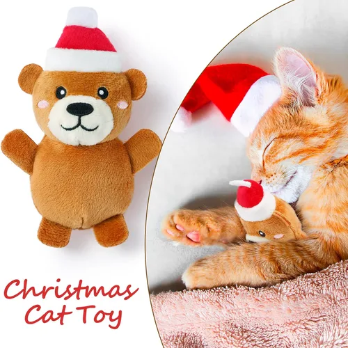 Vista 2 de Senneny Juego de 6 juguetes de Navidad con hierba gatera – reno, hombre de jengibre, oso, cerdito, erizo, pingüino, juguetes de animales de peluche