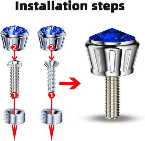 Vista 5 de Tapa de Tornillo de Perno para Placa de Matrícula de Automóvil, 4 Piezas de Cubiertas de Tornillos de Marco con Diamantes de Imitación Brillantes