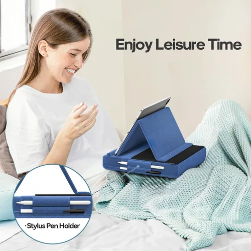 Vista 3 de KDD Soporte de almohada para tableta, soporte de iPad de visión multiángulo para regazo, cama y escritorio, base plegable con soporte para lápiz