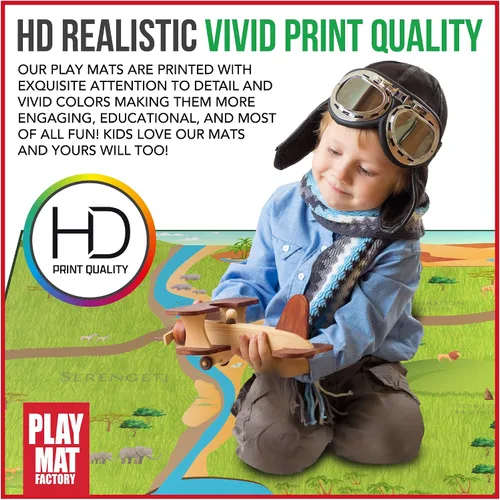 Vista 5 de Play Mat Factory - Alfombrilla de juego de safari para animales de juguete, solución plegable, tamaño grande de 57 x 57 pulgadas, todos los animales