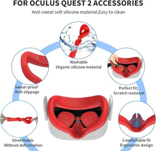 Vista 5 de 3 en 1 para Oculus Quest 2 accesorios, Quest 2 VR cubierta facial de silicona impermeable para controlador, funda de protección contra caídas