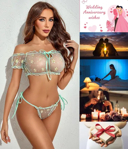 Vista 112 de Avidlove - Conjunto de brasier y braga con volantes, conjunto de lencería tipo babydoll de malla