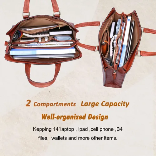 Vista 6 de Banuce Full Grains - Maletín de cuero italiano para mujer, bolsos y monederos de 14 pulgadas, bolsas de negocios para laptop, bolsa de trabajo
