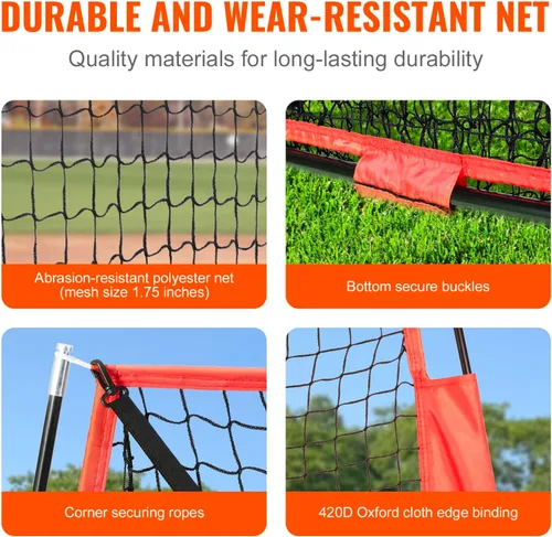 Vista 5 de VEVOR 7x7ft Baseball Softball Practice Net, Portable Baseball Training Net for Hitting Batting Catching Pitching, Backstop Baseball Equipment