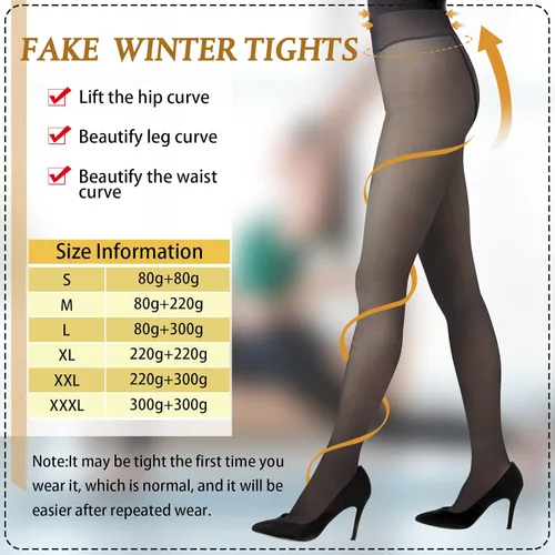 Vista 4 de Geyoga 2 Pairs Fleece Lined Tights Women Fake Translucent Pantyhose Leggings Winter Warm Thick Tights Thermal Pants Stockings