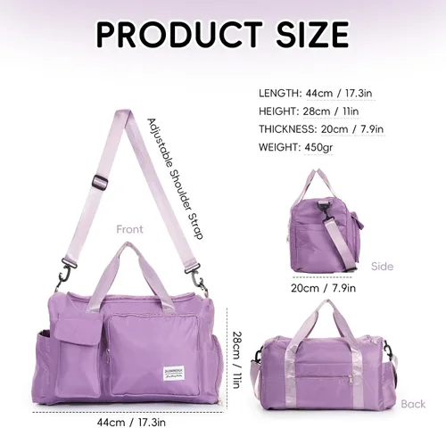 Vista 3 de Oweisong Bolsa deportiva de gimnasio para mujeres y hombres, bolsa de viaje para el fin de semana, bolsa de mano con compartimento para zapatos