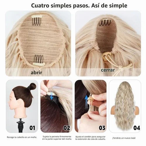 Vista 4 de Extension de cola de caballo con cordón de 26 pulgadas para mujer, extensiones de cola de caballo largas y onduladas, extensiones de cabello Rubio