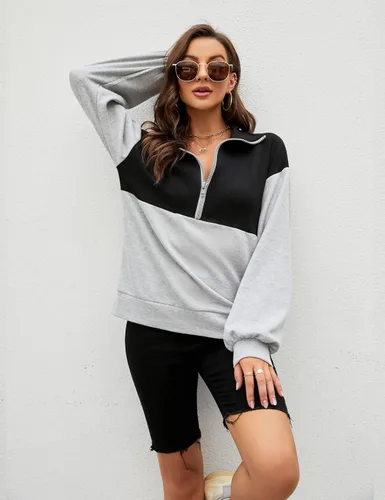 Vista 3 de Blomming Jelly - Sudadera de manga larga con media cremallera para mujer, estilo casual, para otoño