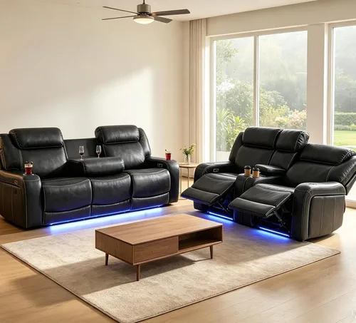 Vista 10 de Pon Living Luxurious Leather Reclining Sofa Set with LED for Living Room