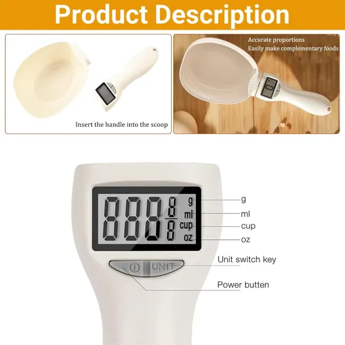 Vista 4 de Cuchara medidora de alimentos, cuchara de medición digital, balanza de cuchara de pesaje de 28.22 oz/0.00 oz de alta precisión con pantalla LCD