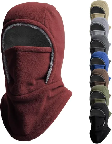 Vista 11 de Pasamontañas térmico 2 en 1 con gorro y máscara facial, calentador de Brown