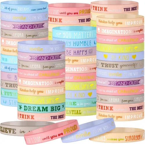 Vista 8 de Bucherry 120 pulseras de silicona motivacionales a granel inspiradoras de goma unisex con citas positivas para estudiantes, profesores, aula, Negro