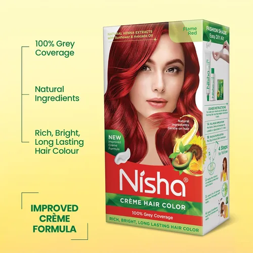 Vista 3 de Nisha - Tinte cremoso para el cabello (150 ml/cada) rojo llama, paquete de 1
