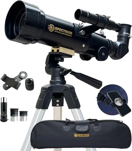 Vista 12 de Telescopio SpectrumOI para niños y adultos, regalo de astronomía, refractor de apertura de 2.362 in con bolsa de transporte y soporte para teléfono