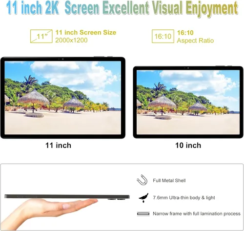 Vista 2 de 2026 Gemini AI - Tablet Android de 11 pulgadas 2000 x 1200 pantalla 2K 2 en 1, tabletas T616, 18 GB de RAM+128 GB ROM+1 TB expandir, cámara de Gris