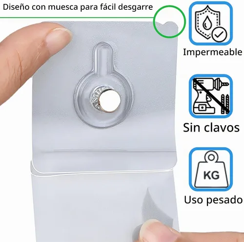 Vista 2 de Ganchos de pared sin clavos, 30 ganchos adhesivos de pared para colgar con impermeable y resistente al aceite, carga máxima de 4 libras