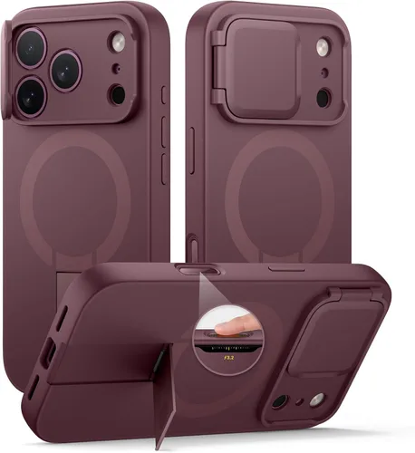 Vista 72 de SURITCH Funda para iPhone 12/12 Pro con cubierta magnética para cámara deslizante y soporte ajustable, compatible con MagSafe, funda protectora Negro