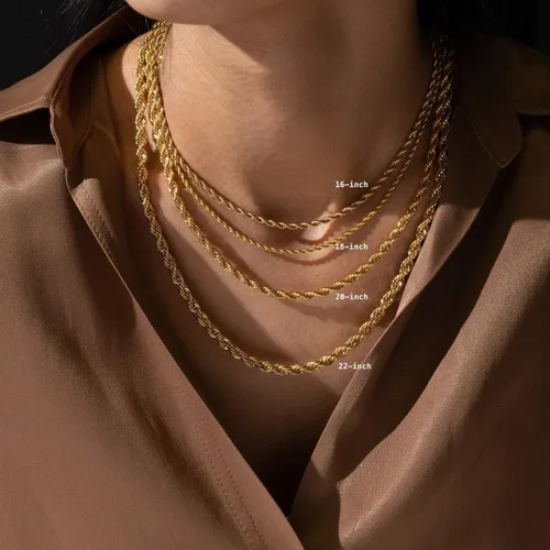 Vista 6 de AILPIWE Gold Rope Chain Choker Necklace for Women 2.5mm 3mm 4mm 18K Gold Plated Stainless Steel Rope Chain Necklace for Women Mens