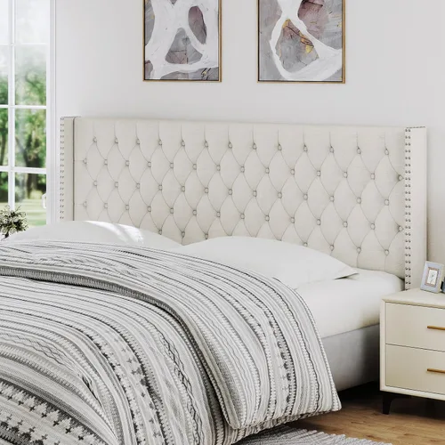 Vista 12 de Furpopup Cabecero tamaño Queen solamente, cabecero de pared con respaldo de ala, tamaño Queen para cama ajustable con acolchado de espuma de alta