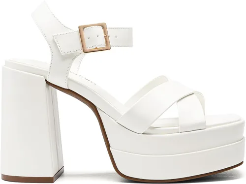 Vista 2 de DREAM PAIRS - Sandalias de tacón grueso con plataforma para mujer, punta cuadrada, correa al tobillo, tacones altos, zapatos Y2K para fiesta y brunch