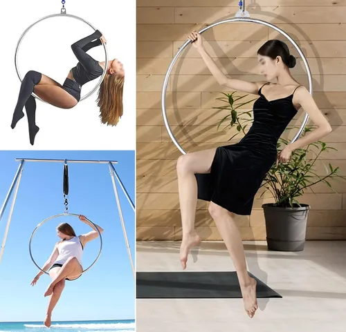 Vista 2 de Juego de aros aéreos de yoga para adultos, equipo de fitness de baile, anillo de aro de Lyra, kit de aro de yoga de arte de metal grande