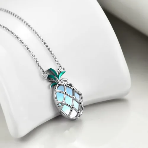 Vista 4 de PineapplePickle Necklace 925 Sterling Silver Moonstone Necklace Pineapple Jewelry Gifts For Women Girls Pineapple Lovers