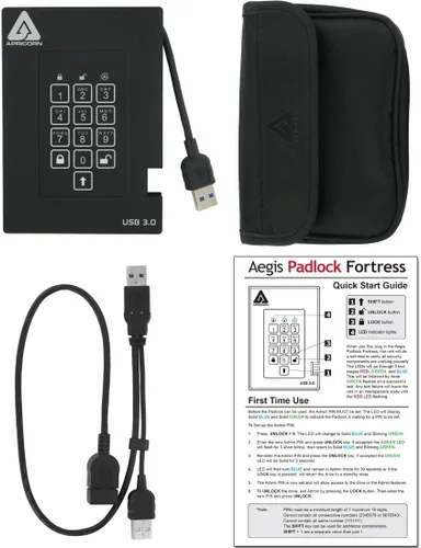Vista 2 de Apricorn 256GB Aegis Fortress FIPS 140-2 Nivel 2 Validado 256-Bit Encriptado USB 3 SSD externo (A25-3PL256-S256F)