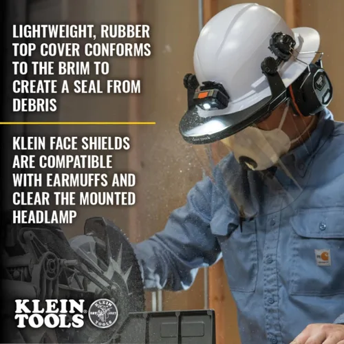 Vista 6 de Klein Tools Face Shield for Safety Helmet and Cap-Style Hard Hats, Impact Rated, Anti-Fog, Low-Profile Design for Grinding