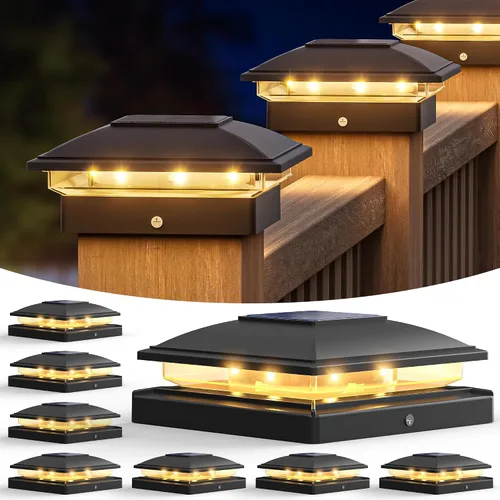 Vista 10 de VOLISUN - Luces solares para punta de poste al aire libre, impermeables, paquete de 12, valla solar - Luces para postes de 4x4, 5x5, 6x6 de Blanco