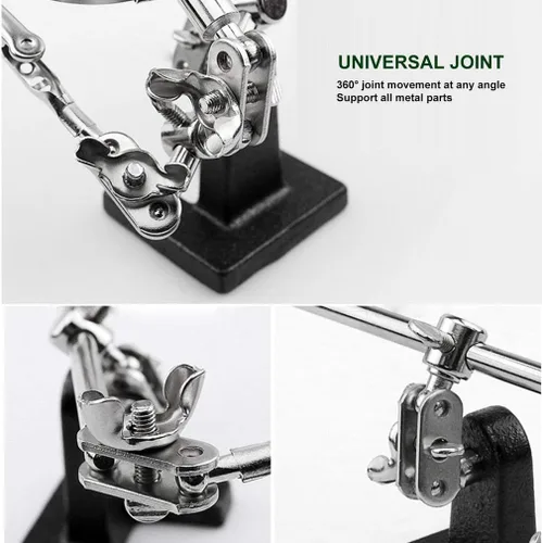 Vista 7 de Soporte de lupa de manos de ayuda con clips de cocodrilo dobles ajustables – Lupa FEITA 5X perfecta para soldar, manualidades, pasatiempos, micro