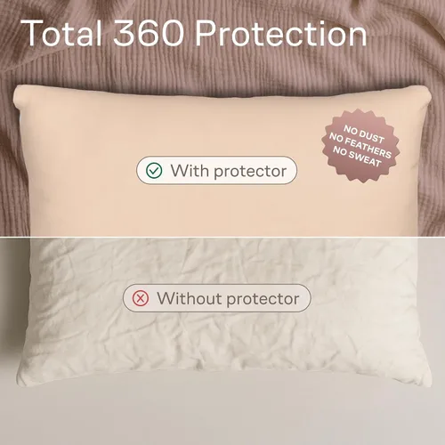Vista 2 de Juego de 4 fundas de almohada ultrasuaves con cremallera tamaño Queen, 100% protección contra manchas, polvo y suciedad, lavables a máquina (beige)