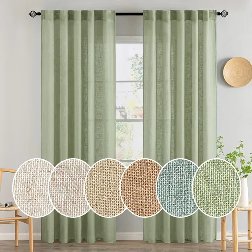 Vista 121 de MIULEE - Cortinas semitraslúcidas suaves y gruesas con textura de lino para cocina y ventana de baño, con trabilla trasera y bolsillo para Blanco