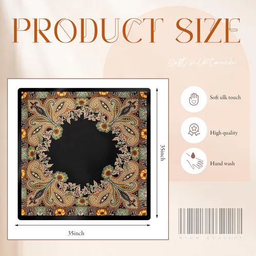 Vista 4 de SATINIOR Pañuelo sedoso para la cabeza de 35 pulgadas, 2 unidades, bufanda grande para el cuello cuadrado, pañuelo de satén para mujeres