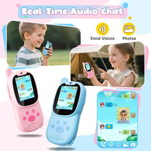 Vista 5 de Walkie Talkies de video para niños de 3 a 12 años, juguetes recargables Walkie Talky con cámara HD y cambiador de voz de 1000 pies de largo alcance