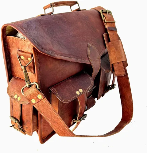 Vista 8 de Bolso de cuero para ordenador portátil bolso de mensajero de 15 pulgadas mejor hecho a mano de Shy Shy Lets Touch The SkySALE bolso de cuero marrón