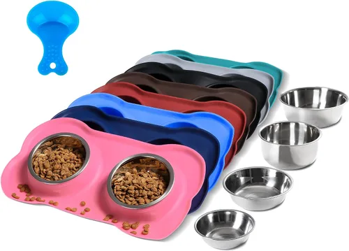 Vista 15 de Hubulk - Comedero doble de acero inoxidable con base de silicona antideslizante antiderrames y pala para alimento, para perros pequeños, medianos