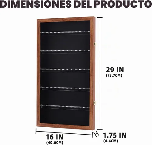 Vista 4 de Soporte de pared para 60 cucharas de té, soporte de pared, protección UV, con cerradura (acabado de nogal)