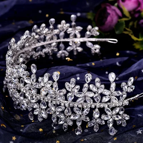 Vista 4 de Diadema de boda con diamantes de imitación, tocado de novia para boda, tiaras de novia, joyería para el cabello, tocados de fiesta para mujeres