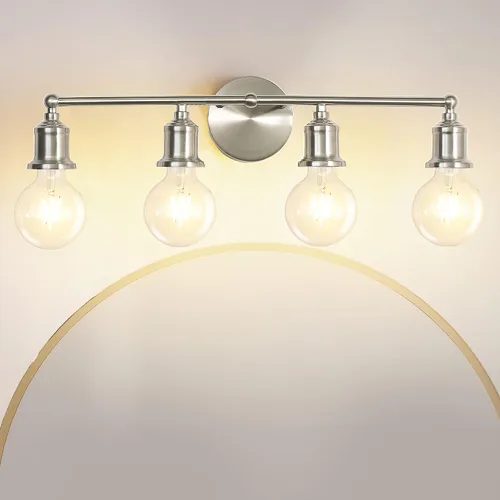 Vista 9 de Lámpara de tocador de 4 luces, aplique industrial de pared negra, lámpara de pared de baño de granja, lámpara de pared con base E26 vintage