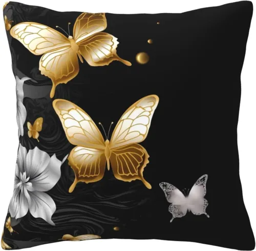 Vista 6 de Fundas de almohada decorativas de 18 x 18 pulgadas para sofá, fundas de almohada doradas y blancas negras, fundas de almohada cuadradas para sala