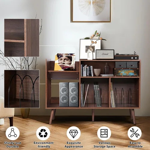 Vista 6 de Soporte para tocadiscos moderno, soporte para tocadiscos de vinilo, soporte grande para tocadiscos con almacenamiento, soporte para tocadiscos