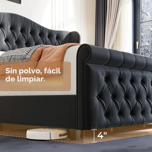 Vista 2 de koorlian Base de cama Queen, cama tapizada en terciopelo con cabecero